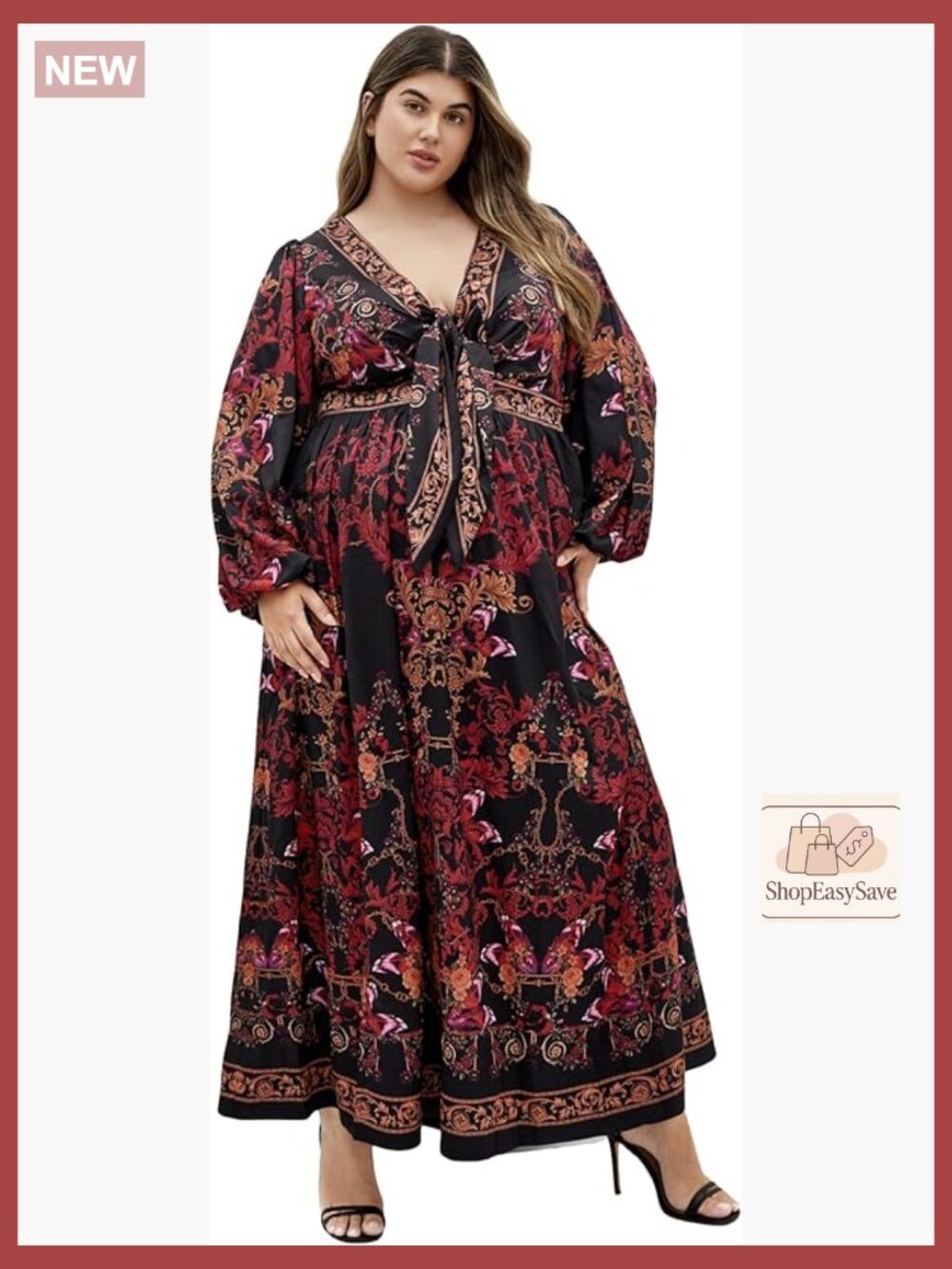 Elegant Maxi Dress with Puff Sleeves V-Neck Formal Evening Chic